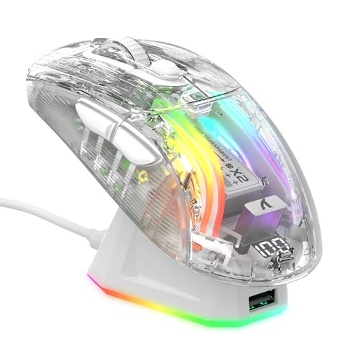 MAMBASNAKE ×ATTACK SHARK X2PRO ゲーミングマウス 透明 スケルトン おしゃれ 3モード 2.4G/有線TypeC/Bluetooth PixArtセンサー ワイヤレス マウス 静音 無線 軽量RGB イルミネーション RGB充電スタンド付き 500mAh 4000DPI 5段調整可能 Windows、Mac、Android対応【正規代理店保証品】―ブラック