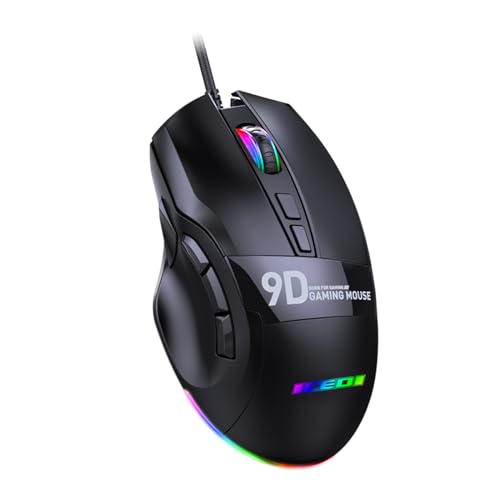 HCIOAN ゲーミングマウス LED RGB バックライト付き 9つのプログラム可能なボタン マウス マクロサイドボタンボタン付き 12000 DPI 12000 Dpiマウス。 2alp2-6