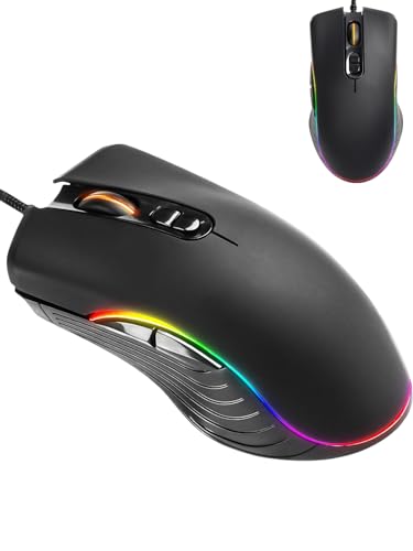 SHARE SUNSHINE ゲーミングマウス RGB LED ライト 高精度 ポータブル ゲーマー コード 人間工学 7 ボタン 2400 DPI 軽量 有線 ゲーミングマウス PC ノートパソコン コンピューター Macbook 女性 男性 父親 ギフト サイドボタン付き