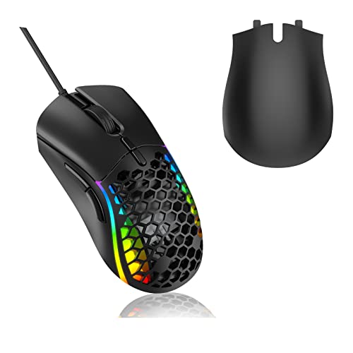 RaceGT RGB ゲーミングマウス 有線 取り外し可能なリアカバー 13バックライトモード 7段階の調節可能DPI 最大7200 人間工学に基づいたハニカムシェル Windows/PC/Mac/ノートパソコン用 GMD16