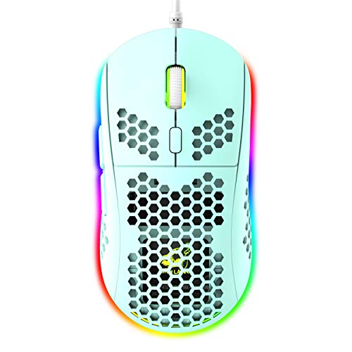 FELICON (フェリコン) グリーン ゲーミングマウス 人間工学ハニカムシェル付き 6RGBバックライト プログラム可能なボタン6個 6400DPI光学センサー 有線USB接続