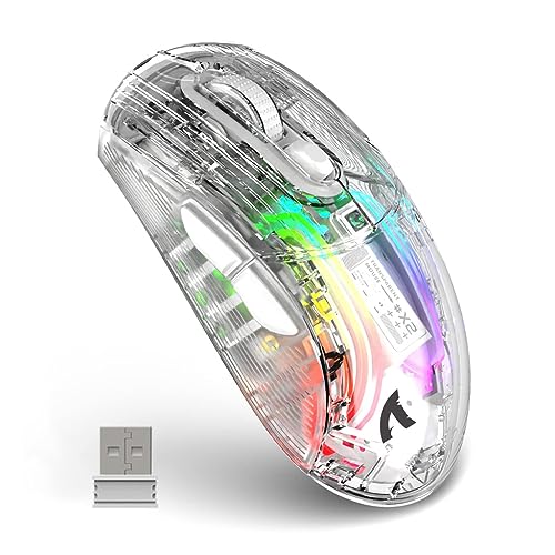 BODHISATTO 透明ゲーミングマウス 2.4GHz ワイヤレス USB有線 Bluetooth 3接続方法 RGBライト 静音 充電式 無線 7ボタン Mac OS/Windows/Chrome/Android/MicrosoftタブレットPCノートパソコン対応 X2 白 VJCM0359-3M-W