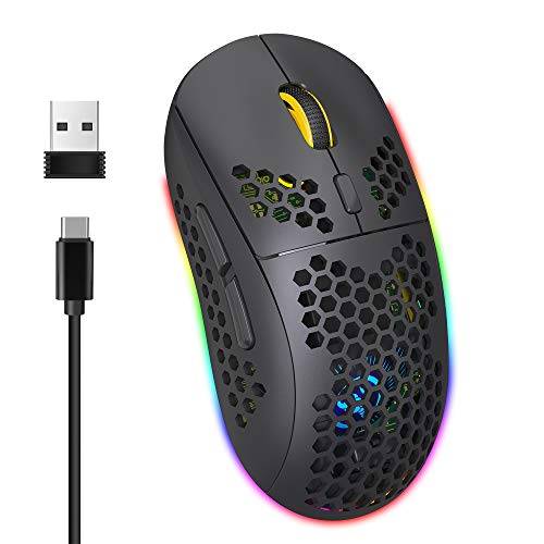 FELICON Bluetooth 3.0/5.0 マウス 2.4G USB ワイヤレス 軽量 ゲーミングマウス ハニカム 6ボタン マルチRGBバックライト付き 5段階調節可能 DPI 充電式 750mAh PC Macゲーマー対応
