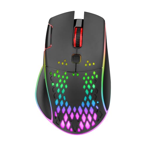 ワイヤレスマウス 超軽量78g 2.4G RGB ゲーミングマウス 省電力 充電式 エルゴノミック 6ボタン ハニカムデザイン 進む/戻るボタン 両利き 通気性 Windows/Mac/ノートパソコン/デスクトップ対応 (ブラック) JMCM0787R
