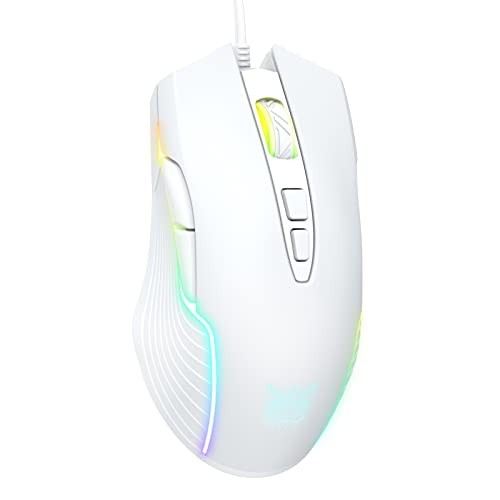 GAMQUE RGBゲーム用マウス 有線 USB光学式コンピュータマウス RGBバックライト付き 6つの調整可能なDPI 6400まで人間工学的ゲーマー ノートパソコン PC マウス Windows Vista Linux用 7つのプログラム可能なボタン (ホワイト) CW905