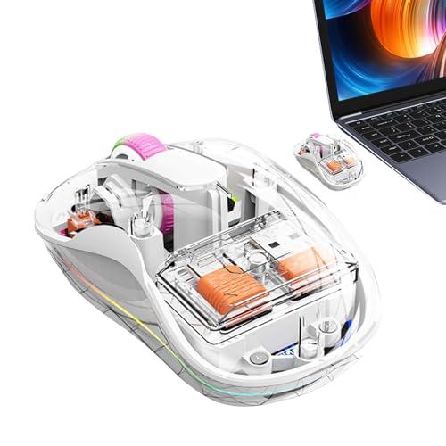 UNCYZR ラップトップ コンピュータ制御ワイヤレス、ライト付きワイヤレス コンピュータ制御 - RGB ライトコンピュータ制御透明マウス - リビングルーム、寮、図書館での作業学習やゲームプレイのためのノイズのないコンピュータ制御 fda61