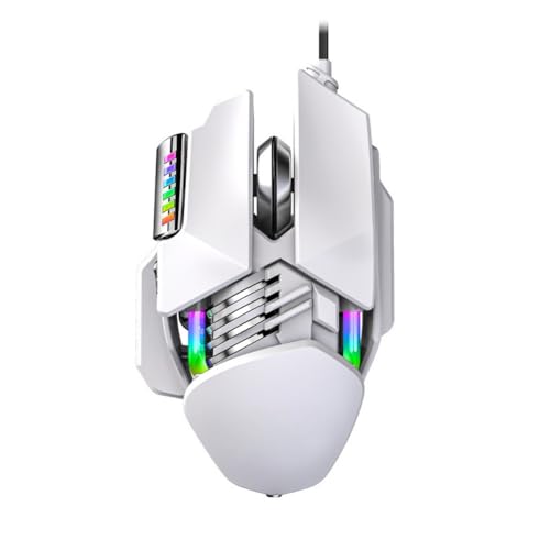 Ghbunuz 有線マウス、サイレント5 RGBライトモード3モードPC用調節可能なDPIマウスUSB ゲーミングマウス (ホワイト)