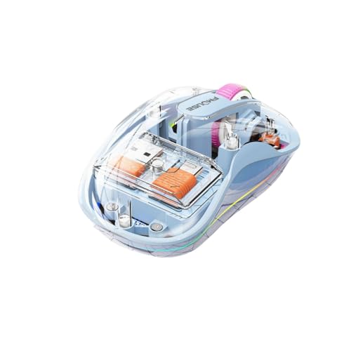 BinZyronic ライト付きワイヤレスマウス RGB透明デザイン 紫色 軽量持ち運び可能 3台同時接続可能 学習室ゲーム向け (ブルー)