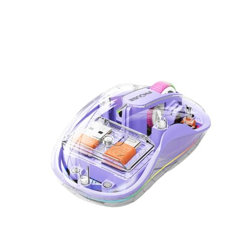 BinZyronic ライト付きワイヤレスマウス | 透明RGBデザイン | シームレス接続 3台対応 | ミルクティー色 | 静音クリック 学習室 寮向け (パープル)