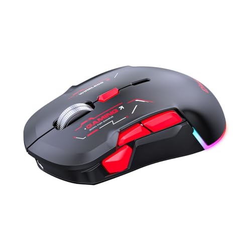 ゲーミングマウス 無線/有線に対応 bluetooth 2.4GHz 800-1200-1600-2400-3200-10000六段階DPI 静音 10ボタン ワイヤレス 最大5台設備まで接続可能 800mAhバッテリ Type-C充電式 Windows/Mac Os/iOS/Androidに対応 (RED)