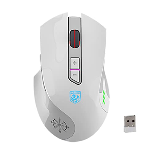 Soseelnee 充電式ワイヤレスマウス、2.4Ghz RGBバックライト、サイレント人間工学光学マウス 7つのボタン付き、3つの調節可能なDPI 1000/160/2400、ホームオフィスゲーマーマウス ノートブック、PC、ノートパソコン、コンピューター、デスクトップ用 (ホワイト) T6