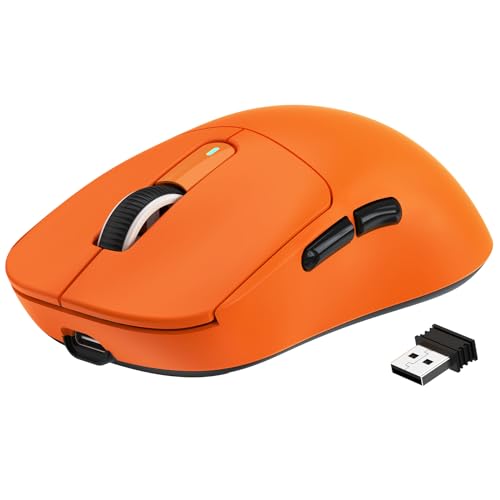 A.JAZZ x ATTACK SHARK X3 超軽量化マウス49g ゲーミングマウス ワイヤレス2.4G/Bluetooth/有線USB接続、Optical Sensor PAW3395センサー 最大26000DPI、XP/Windows/MAC/Android適用、人間工学デザイン オレンジ色
