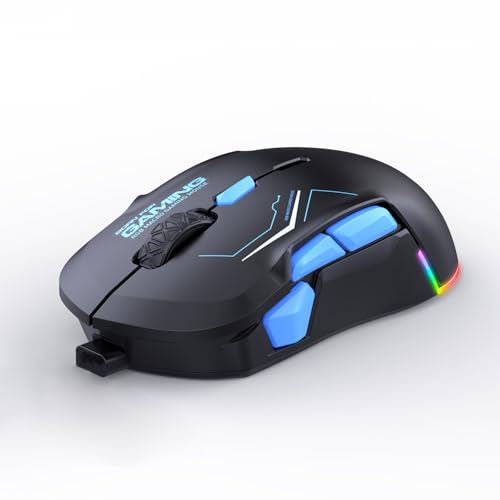 ゲーミングマウス 無線/有線に対応 bluetooth 2.4GHz 800-1200-1600-2400-3200-10000六段階DPI 静音 10ボタン ワイヤレス 最大5台設備まで接続可能 800mAhバッテリ Type-C充電式 Windows/Mac Os/iOS/Androidに対応 (BULE)