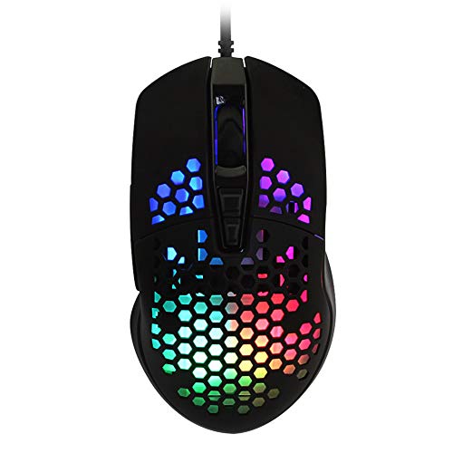 Sunffice FIRSTMEMORT 有線マウス 超軽量ハニカムシェル RGB ゲーミングマウス ポータブル光学マウス 6400 DPI 7ボタン ノートパソコン デスクトップ PC コンピュータ用 (ブラック) FM0231