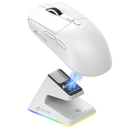 MAMBASNAKE ×ATTACK SHARK X6 超軽量ゲーミングマウス 49g PAW3395センサー ワイヤレス マウス 3モード接続 2.4Ghz/Bluetooth/Type-C 6レベルDPI切替 26000DPI 200時間連続使用可能 マグネットRGB充電スタンド ホワイト