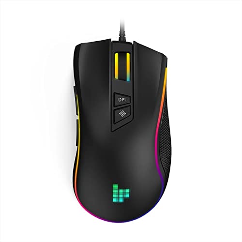 SunYh マウス 有線 RGB.ゲームマウス USB有線7200dpi 9.プログラム可能なボタンマウス (色 : Black, Size : One size)