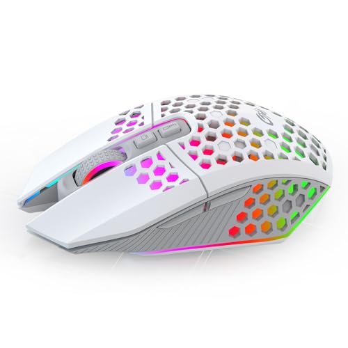 NETKEY ワイヤレス ゲーミングマウス 充電式 ワンクリックでデスクトップ画面表示/非表示 4パターン光るイルミ搭載 3段階dpi切替 10m無線通信 クリック音を抑えたサイレントボタンを採用 充電しながら操作可能 軽量化かつ 排熱性 Wireless Gaming Mouse 色：ホワイト