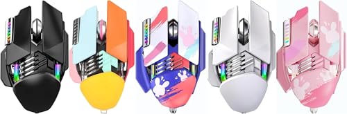 LumoLight ワイヤレスマウス、5 RGB ライトモード 3 モード PC 調整可能な DPI マウス USB ゲーミングマウスゲーム専用 (ピンク)
