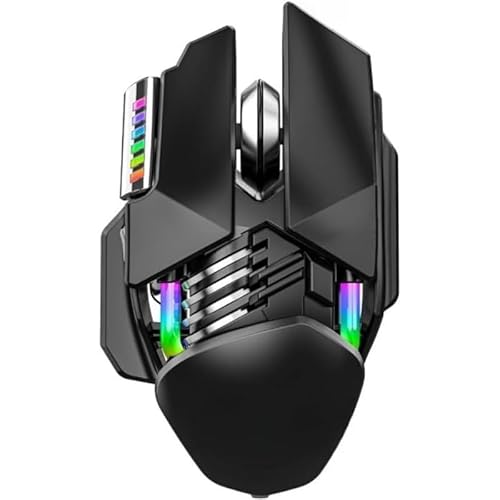 YMZJ ワイヤレスマウス、サイレント5 RGBライトモード3モードPC用調節可能なDPIマウスUSB ゲーミングマウス ゲーム専用 (ブラック)