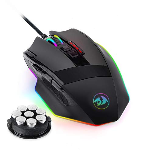 Redragon M801 ゲーミングマウス RGB PCゲーミングマウス MMO 9個のプログラム可能ボタン マクロ記録機能搭載 16000 DPI ファイアボタン搭載 Windowsパソコン対応 有線 ブラック