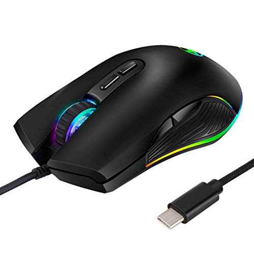 UONIFANS USB C 人間工学に基づいた有線RGBゲーミングマウス - 光学式 調節可能なDPI 800/1600/2400/3200 - ノートパソコン、MacBook、すべてのType-Cデバイスに対応 (ブラック) (Black)