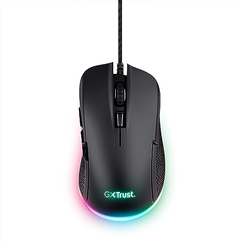 GXTrust Trust Gaming GXT 922 Ybar ゲーミングマウス 68%リサイクル素材 200-7200 DPI プログラム可能なボタン6個 7フィート 編組USBケーブル 高度なソフトウェア RGBコンピューターマウス PC ノートパソコン Windows用 ブラック