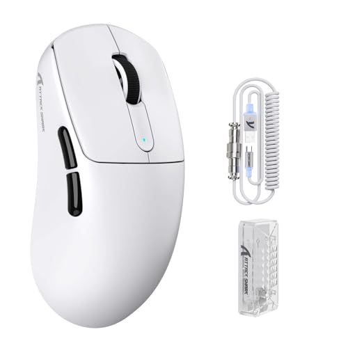 ATTACK SHARK R6ワイヤレス ゲーミングマウス 39g超軽量 Bluetooth/有線/2.4G 3モード接続 PAW3950MAX 8Kドングル同梱 Nordic52840ポーリングレート8000Hz 42000DPIエルゴノミクス低遅延 冷感コーティング シール付きFPSゲーム対応XP、Windows、Mac OS、Linuxオフィスマウス（ホワイト）