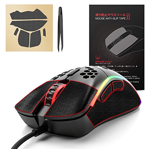 Hotline Games HOTLINEGAMES マウス 滑り止めグリップテープ モデルD対応 ゲーミングマウス 自己粘着デザイン 耐汗性テープパッド マウスサイド 滑り止めステッカー 伸縮性 洗練されたサイドグリップ プレカット