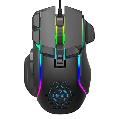ZhaoGangLi ゲーミングマウス 有線マウス10ボタン1200-12800dpi RGB.バックライト中空ハニカムプログラマブルゲーミングマウス 大きなインターネットカフェ キャンパスの寮などに適 (色 : Black, Size : One size)