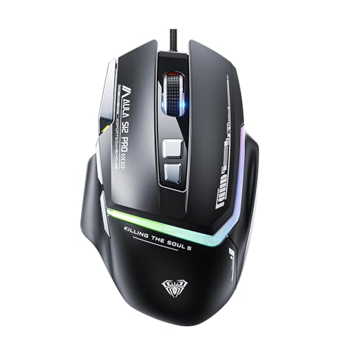 AULA S12Pro 有線ゲーミングマウス 12800 DPI 光学ゲーマーマウス RGBバックライト付き 8つのプログラム可能なボタン ソフトウェアサポート DIYキーバインド高速発射ボタン S12ProB