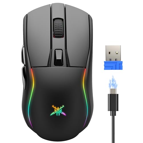 TeckNet (テックネット) ワイヤレスゲーミングマウス RGBワイヤレス/USB-C/BT 3モードゲーミングマウス 6つのプログラム可能なボタン 最大24000DPI、1000Hzのポーリングレート、長いバッテリー寿命、人間工学に基づいたゲーマーマウス PCノートパソコン用 TK-GM005