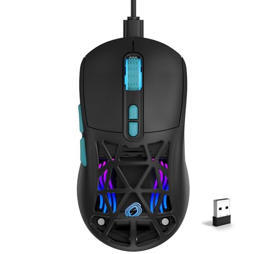 Globalsades ワイヤレスゲーミングマウス 充電式&リチェンジシェル RGBプログラム可能なマクロマウス 軽量マウス 10000DPI トライモード 有線/BT 5.0/2.4GHz ワイヤレスマウス ゲーム用 サイドボタン2つ付き (ブラックブルー) M02