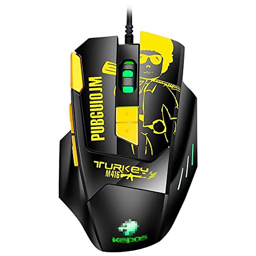 SunYh マウス ゲームマウス8ボタン調整可能800-4800dpi RGB.バックライト USB有線マウス (色 : Yellow, Size : One size)