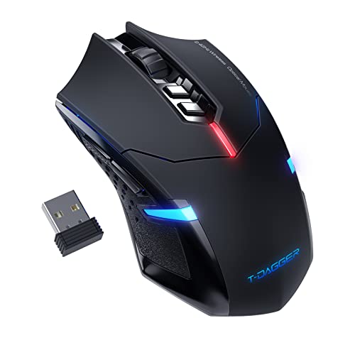 T-DAGGER ワイヤレスゲーミングマウス - USBコードレス PCアクセサリー コンピュータマウス LEDバックライト付き 人間工学に基づいたゲーマー ノートパソコンマウス 7つのサイレントボタン付き 5つの調節可能なDPIプラグアンドプレイ PC用 066