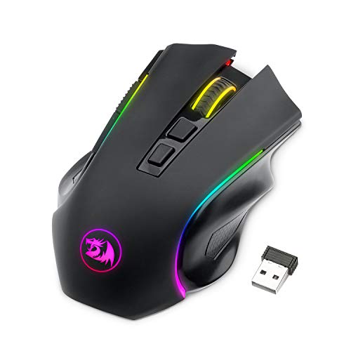 REDRAGON M602 Griffin RGBゲーミングマウス、RGBスペクトルバックライト搭載の人間工学設計マウス。7つのプログラム可能なバックライトモードと最大7200 DPIを備え、Windows PCゲーマー向け（ブラック、ワイヤレス） M602UKS