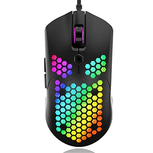 ZhaoGangLi ゲーミングマウス USB有線ゲーマーマウスの呼吸 RGB.カラフルな中空ハニカム形状12000dpi.ゲームマウス 大きなインターネットカフェ キャンパスの寮などに適 (色 : Black, Size : One size)