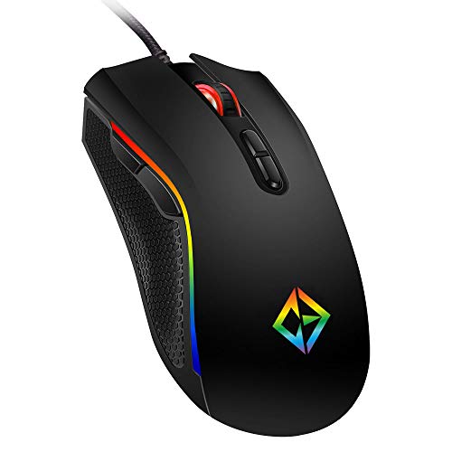 Combrite ゲーミングマウス USB有線 レインボーLEDライト 7つのプログラム可能なボタン Chroma RGBバックライト 4800DPI調節可能 快適なグリップ 人間工学 光学式 PC コンピューター ゲーミングマウス ブラック GM205