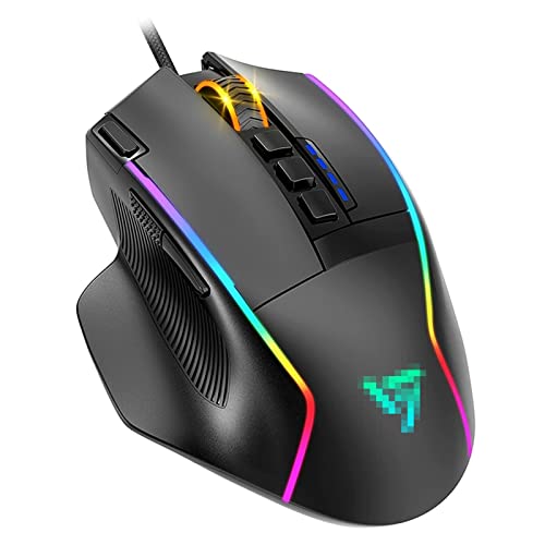 SunYh マウス 10のプログラマブルボタンとFireボタンが付いている有線ゲームマウス RGB.バックライト16000dpi.光センサー