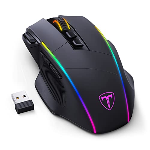 YUNZII RisoPhy ワイヤレスゲーミングマウス 3モード - 2.4G/USB-C/Bluetooth 6レベル 10000DPI クロマ RGB バックライト 人間工学 8つのプログラム可能なボタン 58H容量の充電式コンピューターマウス PC/Mac/ノートパソコン用