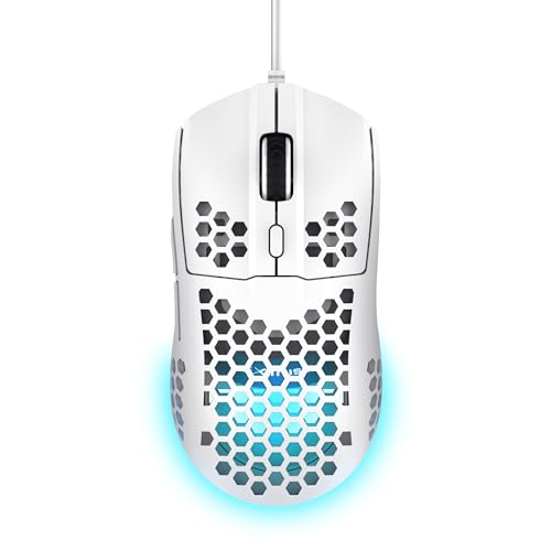 GXTrust Trust Gaming GXT 928W Helox ホワイト ゲーミングマウス 超軽量 USB 有線マウス 65g 調節可能 DPI (200-6400) 光学センサー プログラム可能なボタン 6つのプログラム可能なボタン RGB LED 照明 ゲーミングPC ゲーミング ノートパソコン Macbook