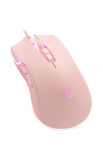 i-rocks M31E RGB 有線ゲーミングマウス : 6400 DPI 光学センサー - 6,000万回のクリック寿命 - 互換性のあるソフトウェア - プログラム可能な7つのボタン - ピーチピンク