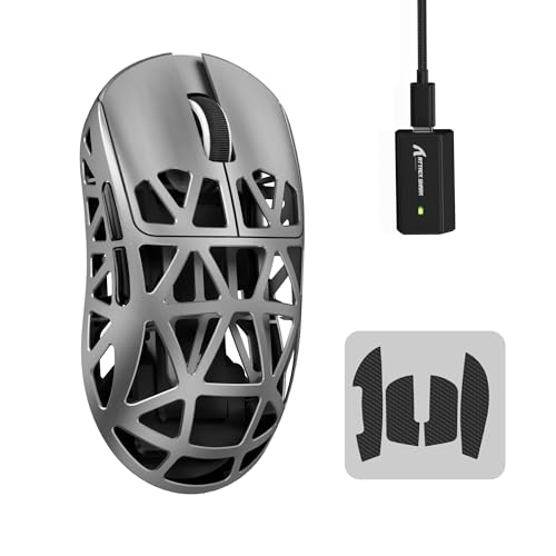 MAMBASNAKE ×ATTACK SHARK R2 マグネシウム合金マウス ゲーミングマウス 8kマウス PixArt PAW3950 光センサー 47g 超軽量 3モード接続 Bluetooth/2.4Gワイヤレス/USB-C有線 ダブルチャンネル 42000DPI 50G加速度 750IPS 光マイクロスイッチ オンラインドライバー 【技適証明取得】 (グレー+滑り止めステッカー)