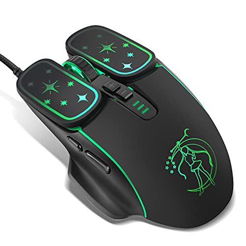 Greshare ゲーミングマウス 4色 バックライト付き 光学ゲームマウス 人間工学 USB 有線 7200 DPI 6ボタン 4つの撮影 コンピューター/Win/Mac/Linux/Andriod/iOS用 (ブラック) GS-601