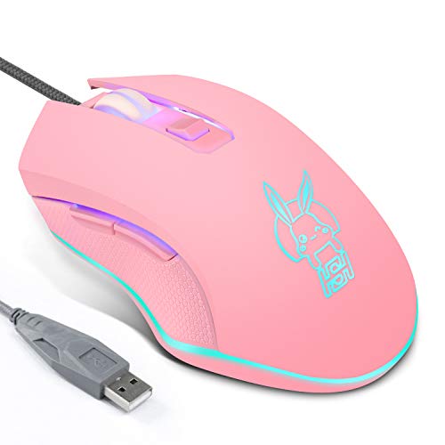 FIYOO ピンクマウス サイレントクリック 7色 バックライト付き 光学ゲームマウス 人間工学 有線 2400 DPI 6ボタン 4つの撮影 PC コンピューター ノートパソコン デスクトップ (USB) FIYOO-301