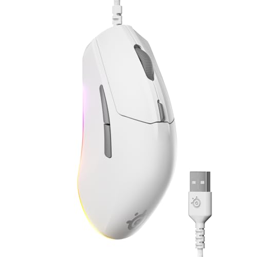 SteelSeries Rival 3 Gen 2 ゲーミングマウス — 8500 DPI TrueMoveコア光学センサー — 6000万回のクリック耐久性 — 低レイテンシー — 77g 軽量 — 100% PTFEフィート — RGB — ホワイト