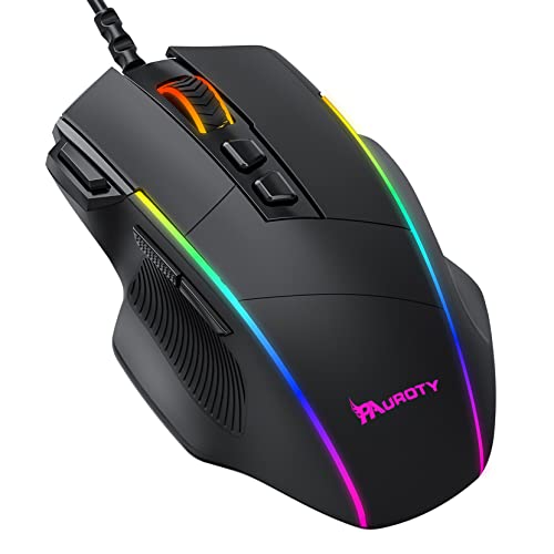Lazmin112 Pauroty ゲーミングマウス RGB有線 人間工学に基づいたPCゲーミングマウス Chroma RGBバックライト付き 8000DPI 調節可能 8つのプログラム可能なボタン&発射ボタン プラグアンドプレイ USBコンピュータマウス Windows Mac PCゲーマー用 ‎GameXtrem-Schwarz1