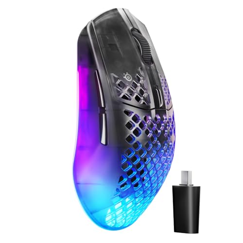 SteelSeries Aerox 3 Wireless Gen 2 - 超軽量 68g ゲーミングマウス 4Kポーリング 26K DPI 光学センサー 200時間バッテリー IP54防水 80m クリック耐久性 RGB 100%PTFEフィート - シャドウ