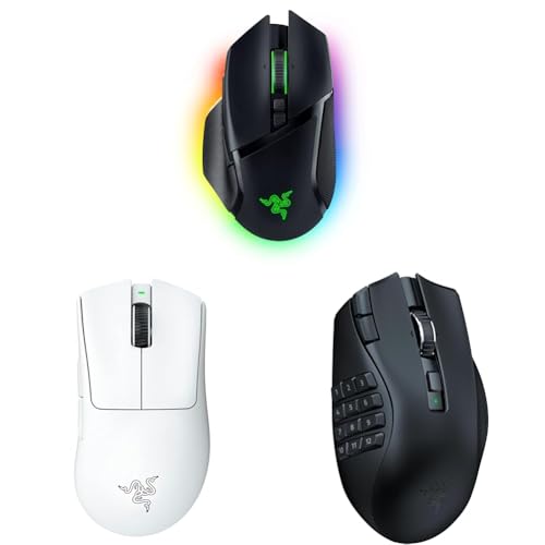 Razer レイザー Basilisk V3 Pro + DeathAdder V3 Pro + Naga V2 HyperSpeed ワイヤレス ゲーミングマウス セット (ブラック、ホワイト) USB, Bluetooth