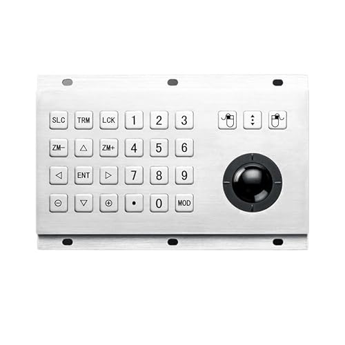 24キーステンレススチール有線USB工業用メタルキーボード、トラックボール内蔵、過酷な環境や産業用途向け