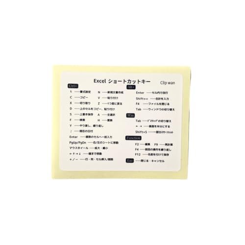 Clip wan 時短したい人用 Excel ショートカットキー シール 【8ｘ6.5㎝】PC リファレンス キーボード ショートカット ビニールステッカー ラミネート加工 カドまる加工 PC ノートパソコン デスクトップ用 【Clip wan】 (1)